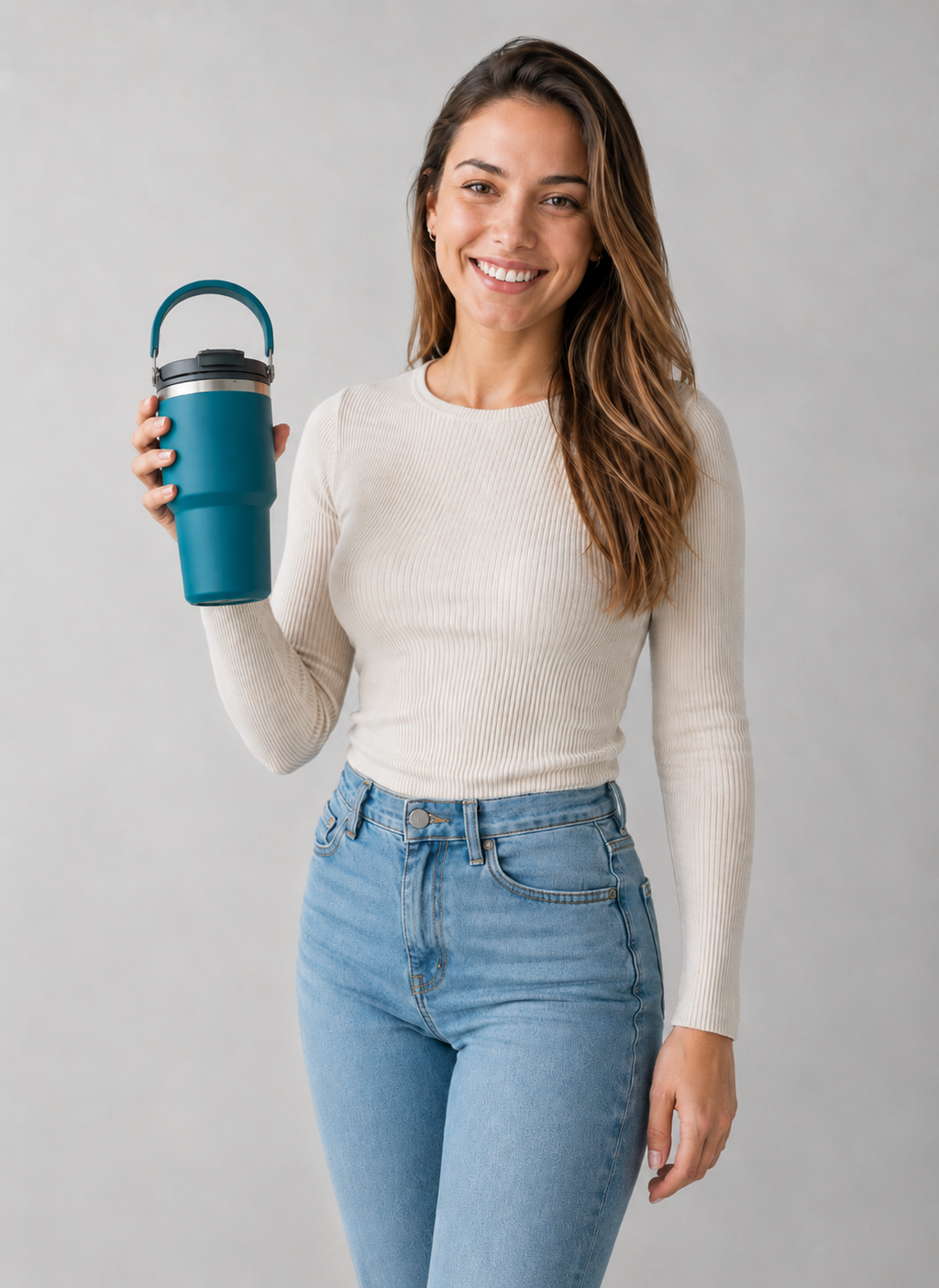 Teal Insulated Travel Tumbler with Carry Handle