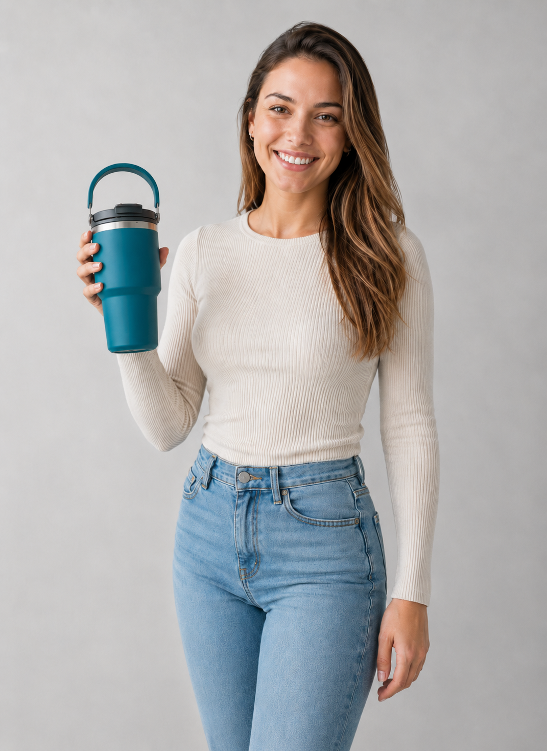Teal Insulated Travel Tumbler with Carry Handle