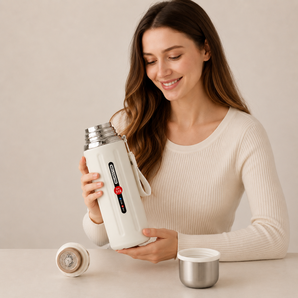 Reliable bottle with secure lid side view